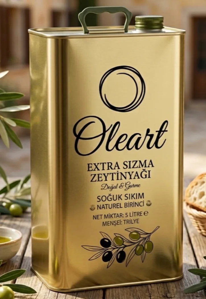 Oleart Trilye naturel sızma zeytinyağı, 5 litrelik altın rengi teneke